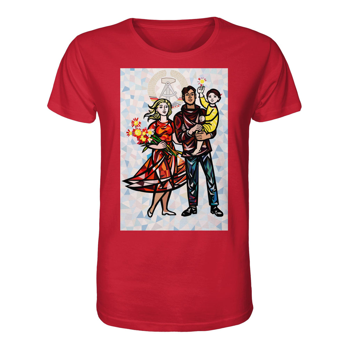 DDR Ostalgie Bio-Shirt Unisex • WALTER WOMACKA - UNSERE FAMILIE mit Hintergrund (STAATSRATSGEBÄUDE, Aus der Geschichte der Deutschen Arbeiterbewegung, 1964)
