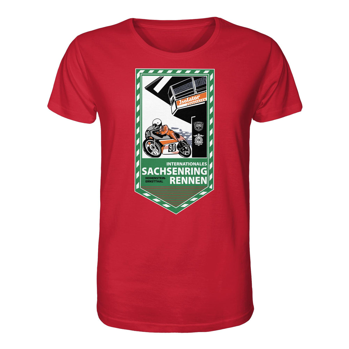 DDR Ostalgie Bio-Shirt Unisex • SACHSENRING-RENNEN ZWICKAU 1990 (ORIGINAL-WIMPEL)