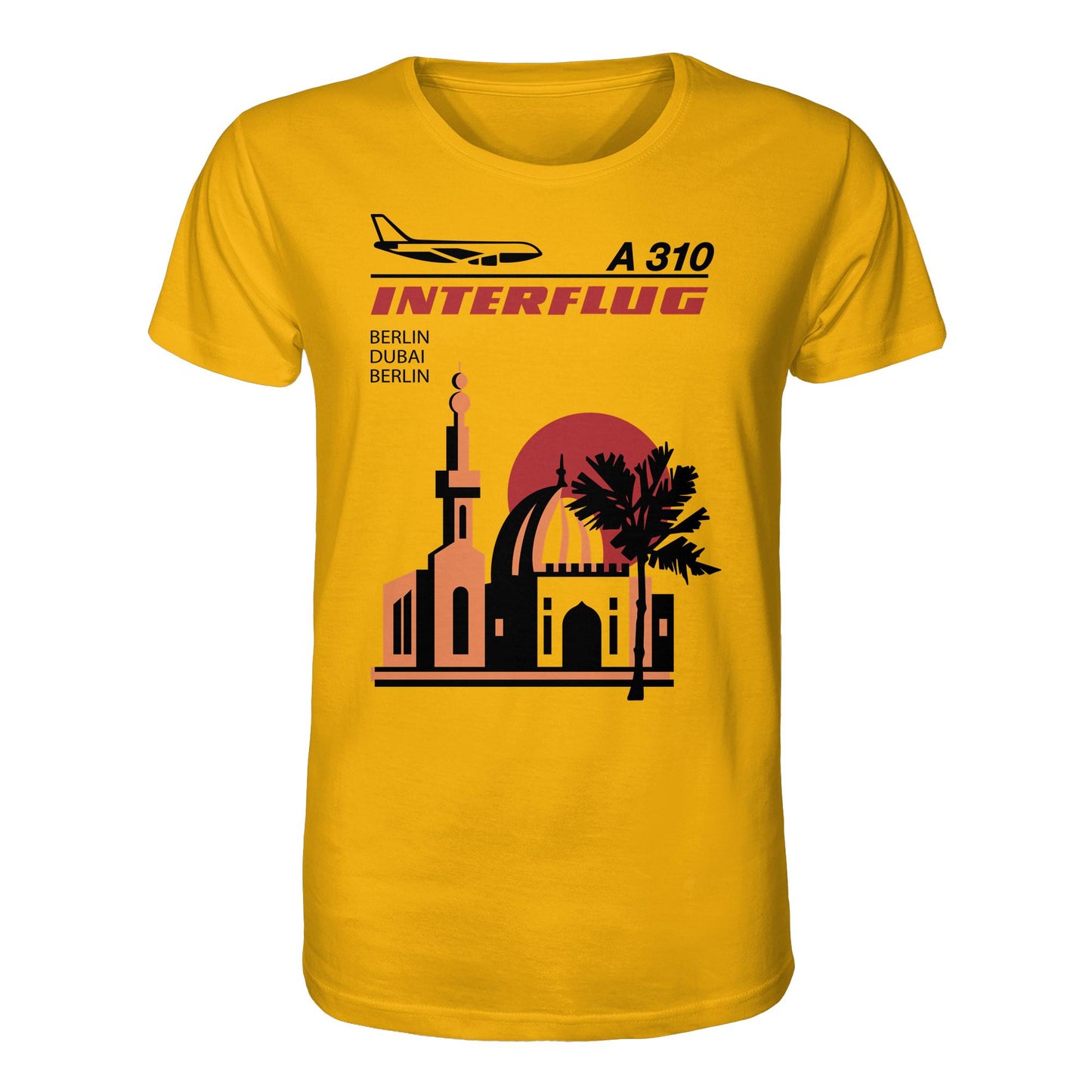DDR Ostalgie Bio-Shirt Unisex • INTERFLUG BERLIN - DUBAI (ORIGINAL SONDERSTEMPEL)