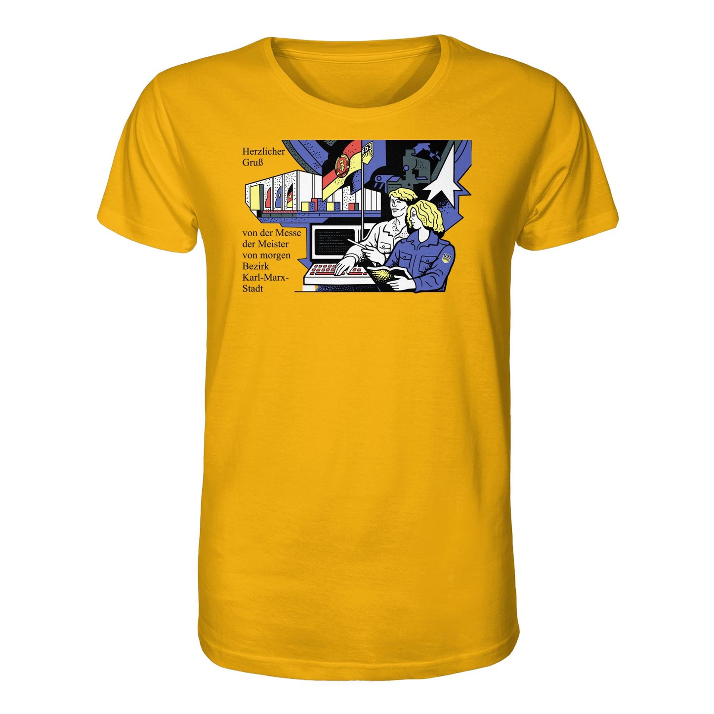 DDR Ostalgie Bio-Shirt Unisex • MESSE DER MEISTER VON MORGEN, KARL-MARX-STADT (ORIGINAL BRIEFMARKE)