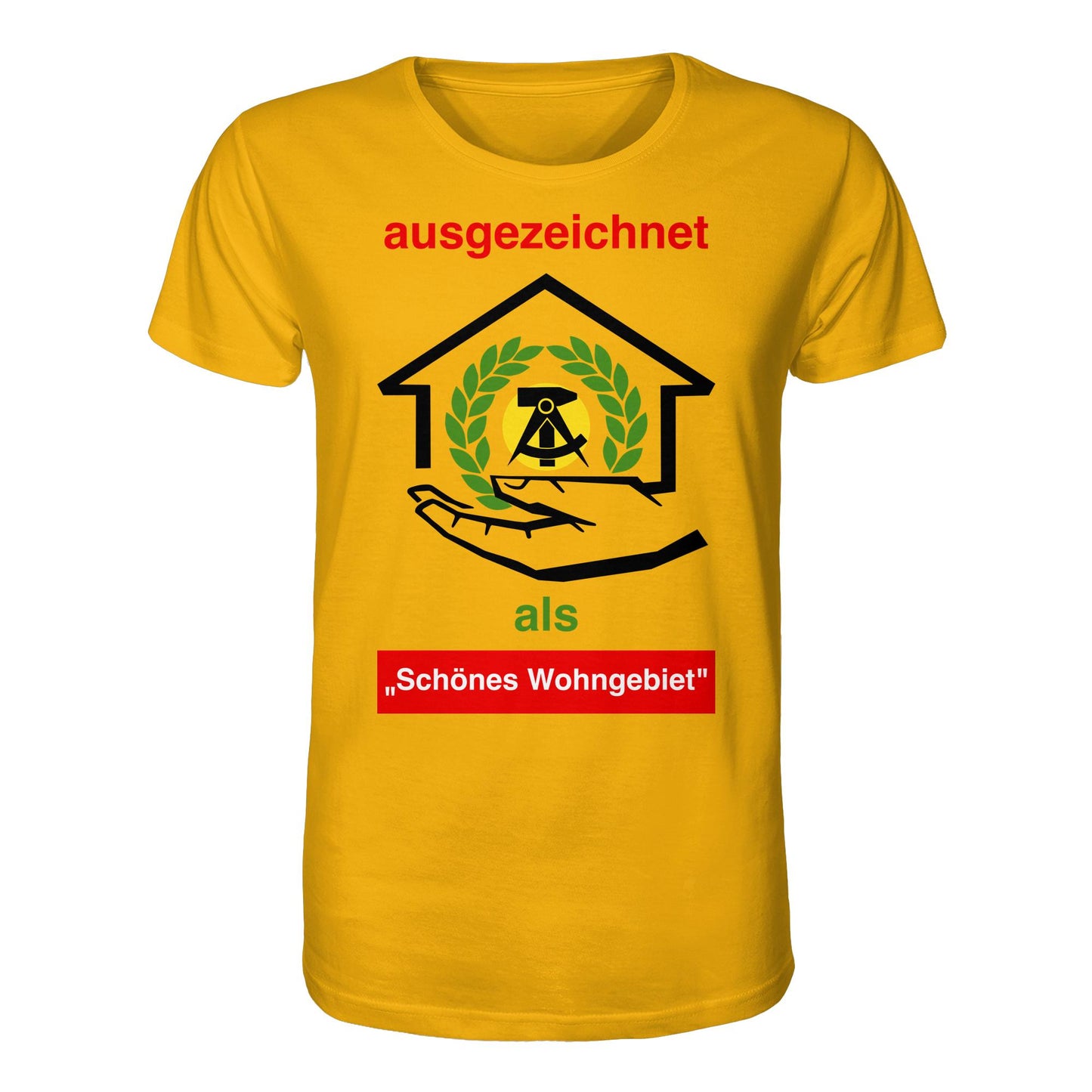 DDR Ostalgie Bio-Shirt Unisex • AUSZEICHNUNG SCHÖNES WOHNGEBIET (ORIGINAL SCHILD)