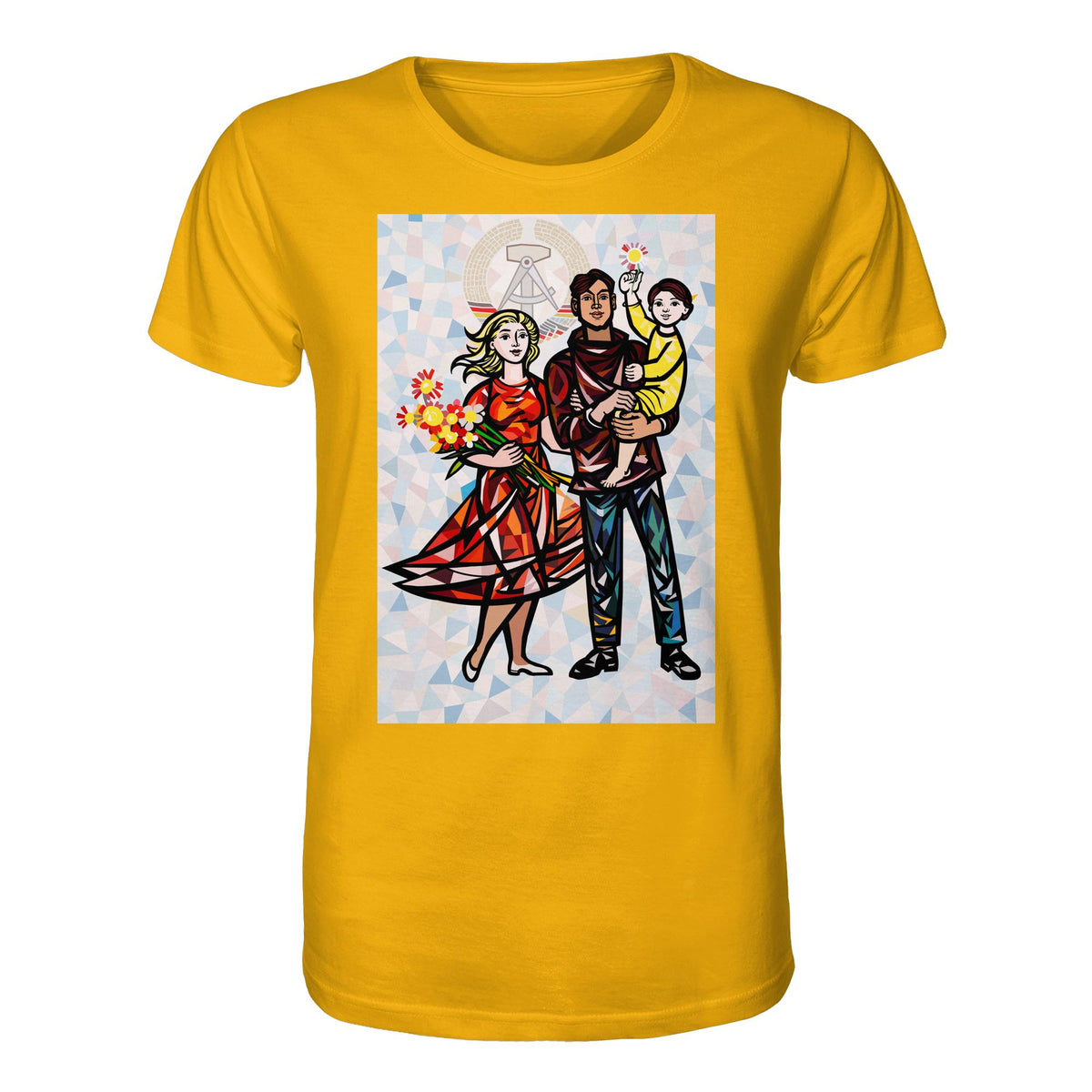 DDR Ostalgie Bio-Shirt Unisex • WALTER WOMACKA - UNSERE FAMILIE mit Hintergrund (STAATSRATSGEBÄUDE, Aus der Geschichte der Deutschen Arbeiterbewegung, 1964)