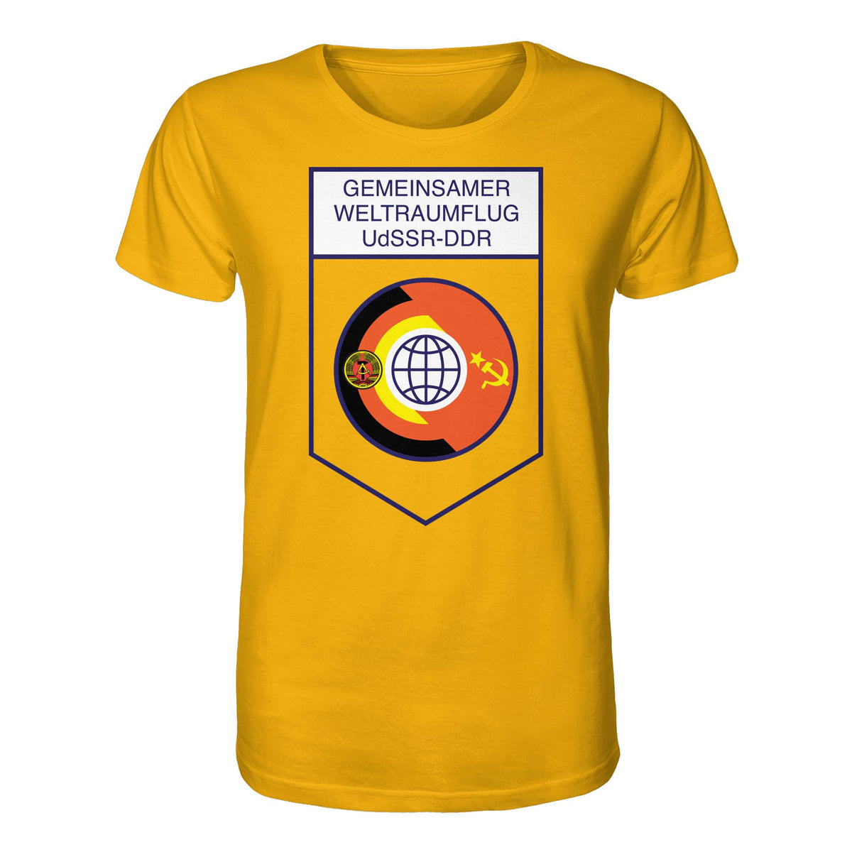 DDR Ostalgie Bio-Shirt Unisex • GEMEINSAMER WELTRAUMFLUG UDSSR-DDR (ORIGINAL WIMPEL)