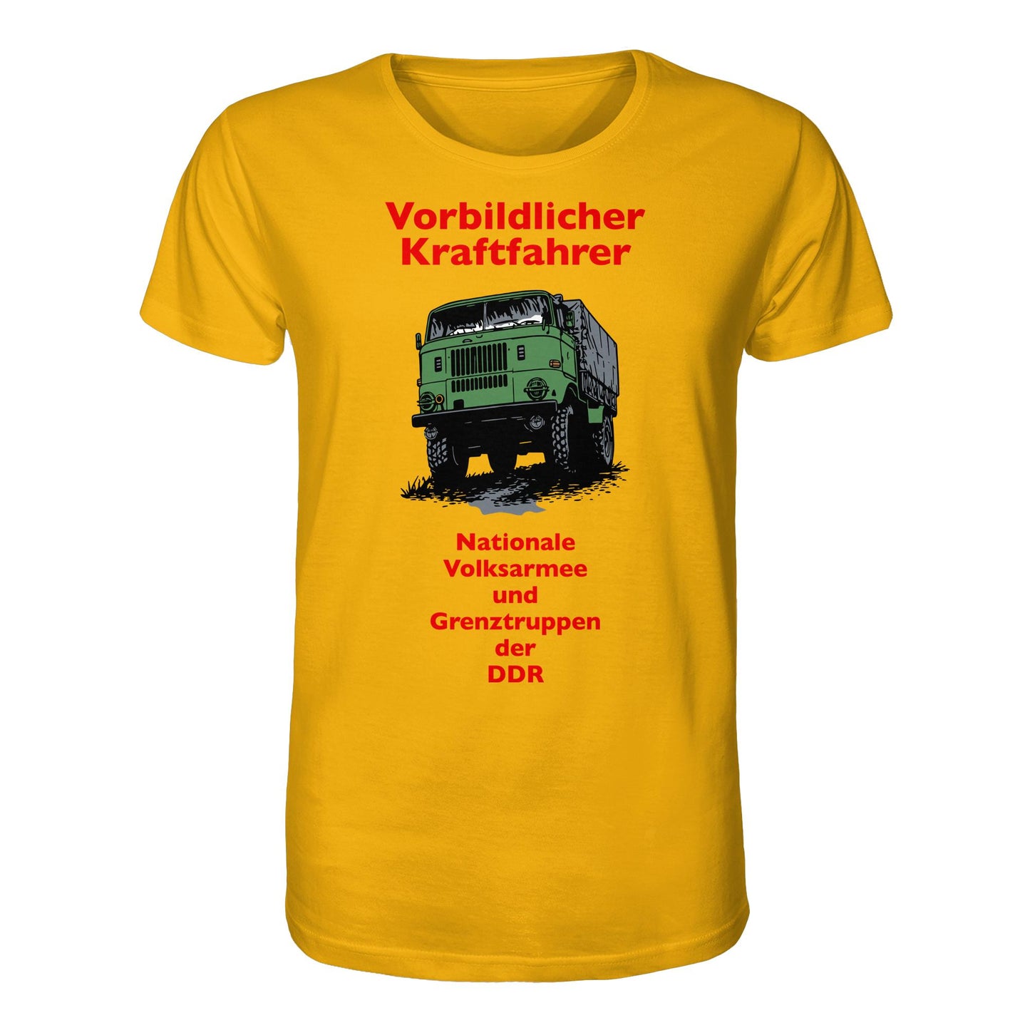DDR Ostalgie Bio-Shirt Unisex • VORBILDLICHER KRAFTFAHRER, NVA (ORIGINAL WIMPELMOTIV)