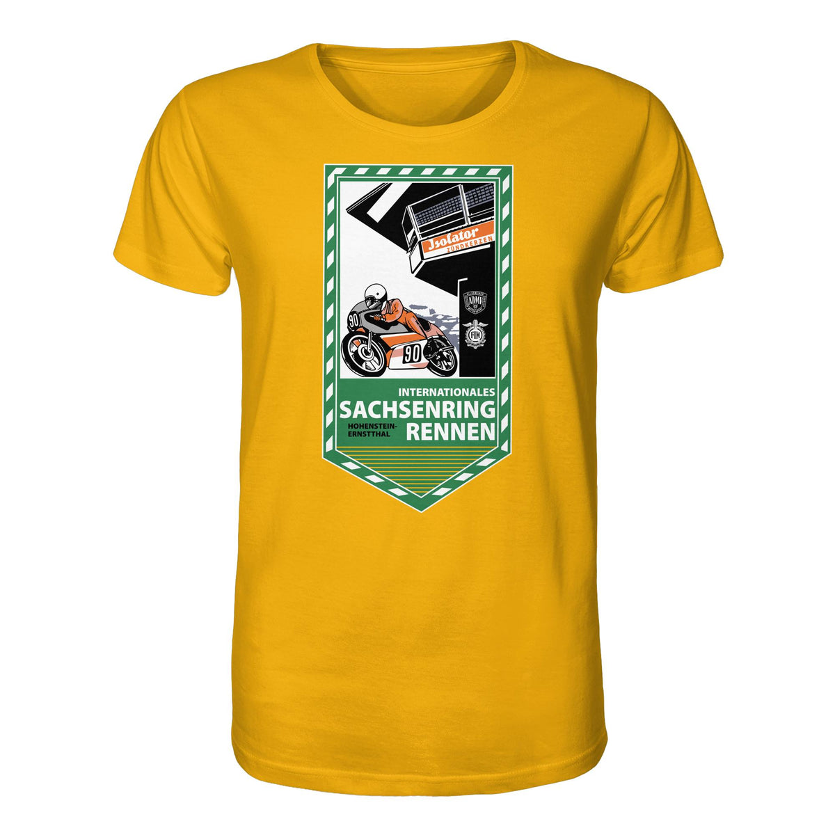 DDR Ostalgie Bio-Shirt Unisex • SACHSENRING-RENNEN ZWICKAU 1990 (ORIGINAL-WIMPEL)