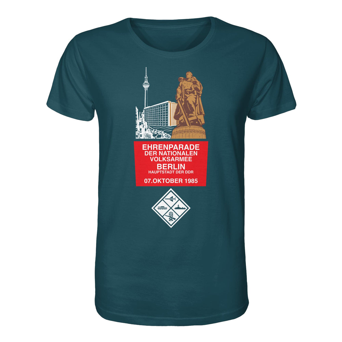 DDR Ostalgie Bio-Shirt Unisex • EHRENPARADE DER NVA, 1985 BERLIN (ORIGINALWIMPEL)