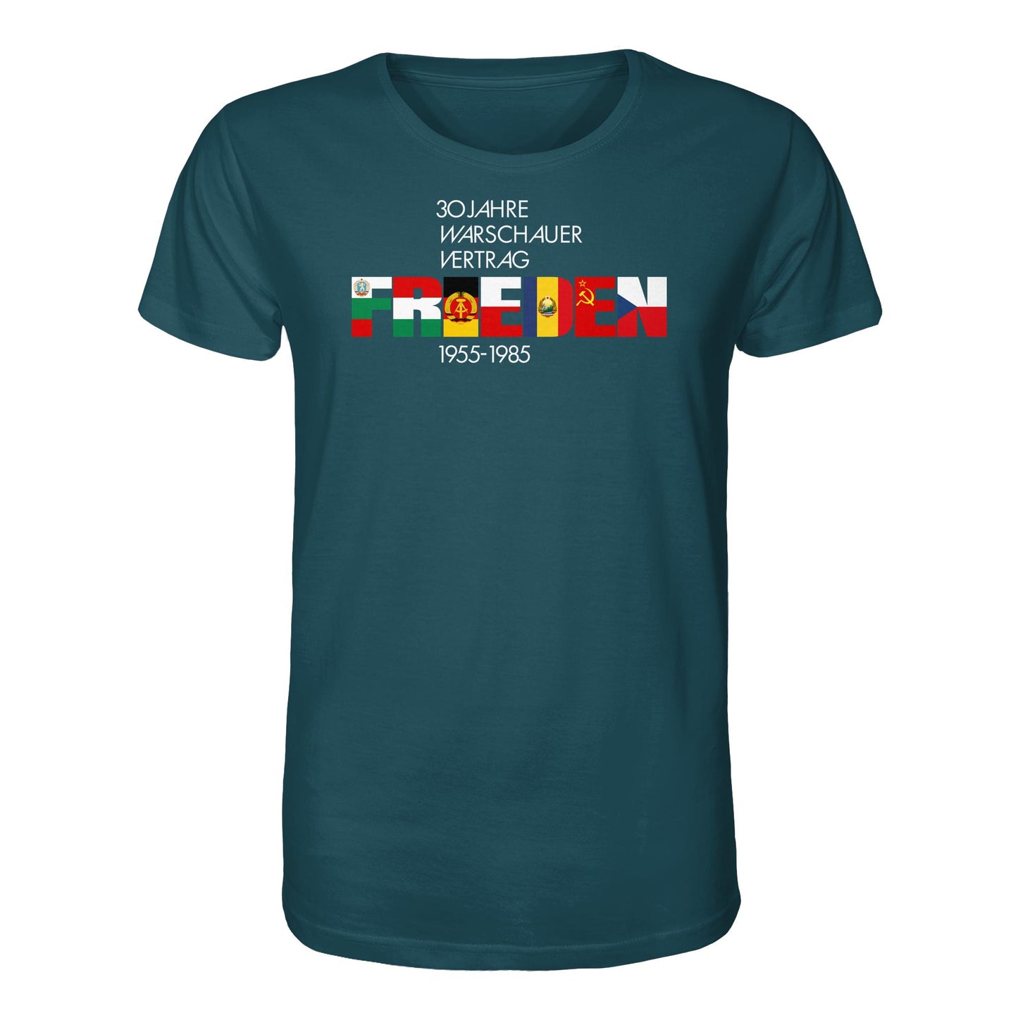 DDR Ostalgie Bio-Shirt Unisex • FRIEDEN - 30 JAHRE WARSCHAUER VERTRAG (DDR-BRIEFMARKE)