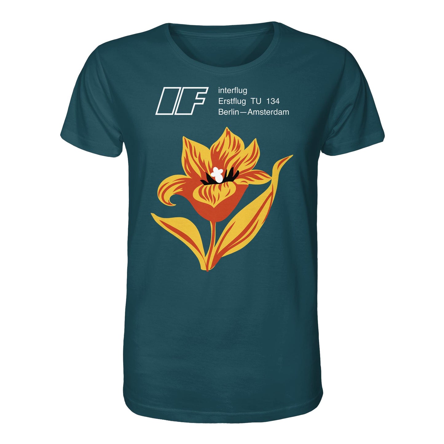 DDR Ostalgie Bio-Shirt Unisex • INTERFLUG BERLIN - AMSTERDAM (ORIGINAL SONDERSTEMPEL)