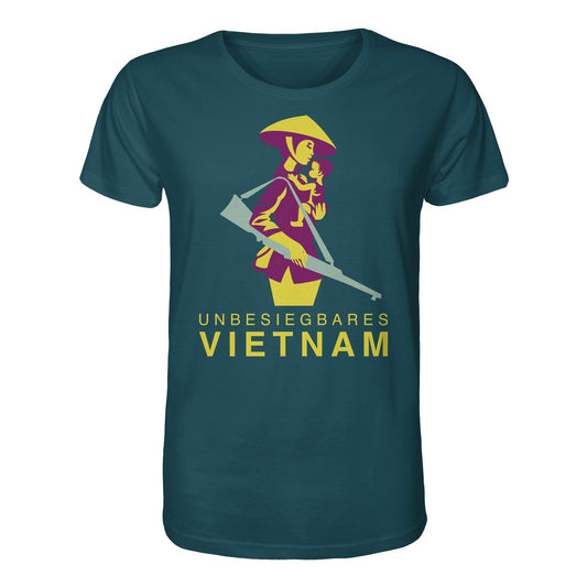 DDR Ostalgie Bio-Shirt Unisex • UNBESIEGBARES VIETNAM (DDR-BRIEFMARKE)