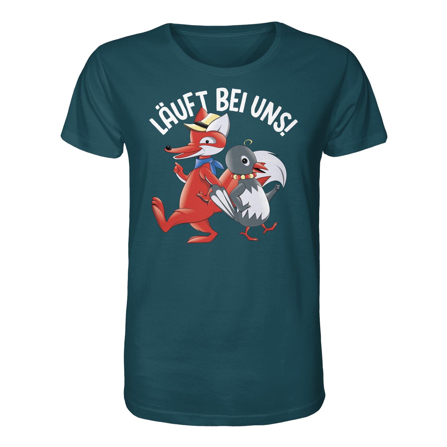 DDR Ostalgie Bio-Shirt Unisex • UNSER SANDMÄNNCHEN - HERR FUCHS & FRAU ELSTER, LÄUFT BEI UNS!