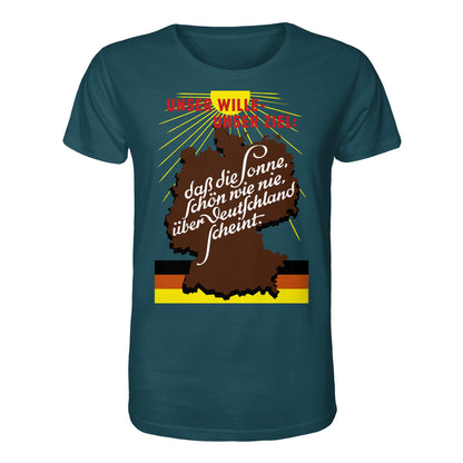 ORGANIC BIO SHIRT UNISEX • DASS DIE SONNE SCHÖN WIE NIE, ÜBER DEUTSCHLAND SCHEINT - ORIGINAL DDR-PLAKAT