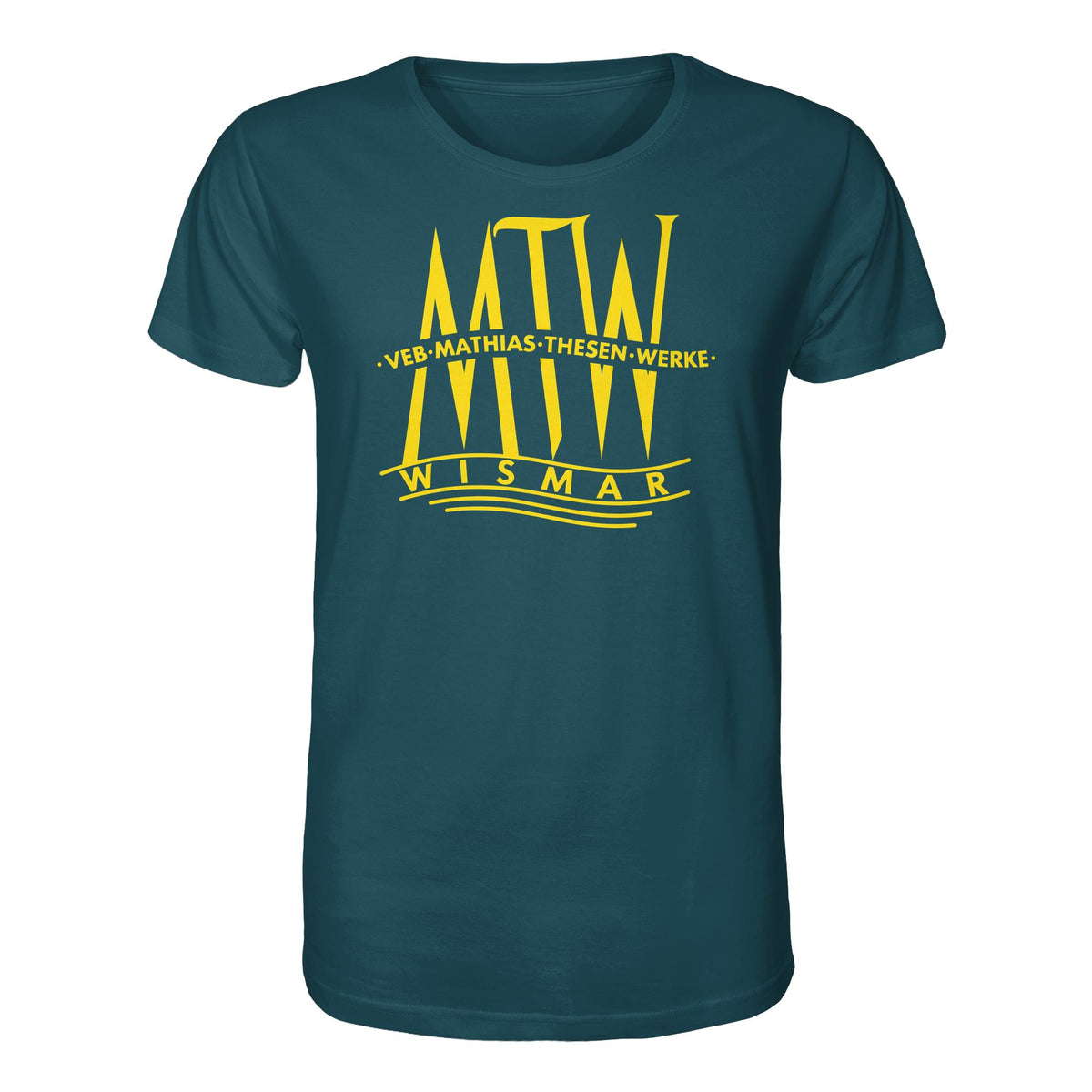 DDR Ostalgie Bio-Shirt Unisex • MATHIAS-THESEN-WERKE WISMAR (LOGO 1946)