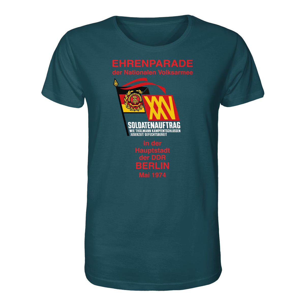 DDR Ostalgie Bio-Shirt Unisex • EHRENPARADE DER NVA, 1974 BERLIN (ORIGINALWIMPEL)