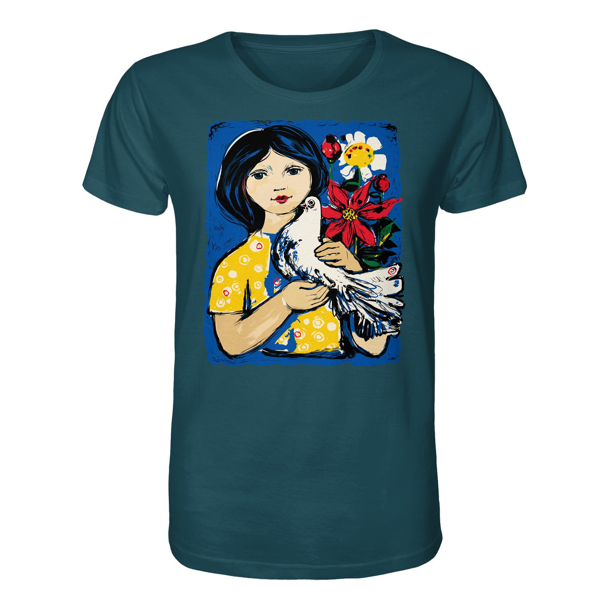 DDR Ostalgie Bio-Shirt Unisex • WALTER WOMACKA - MÄDCHEN MIT FRIEDENSTAUBE