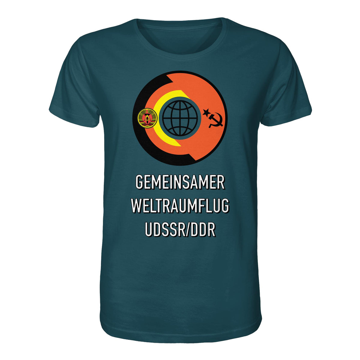 DDR Ostalgie Bio-Shirt Unisex • GEMEINSAMER WELTRAUMFLUG UDSSR-DDR (ORIGINAL WIMPEL)