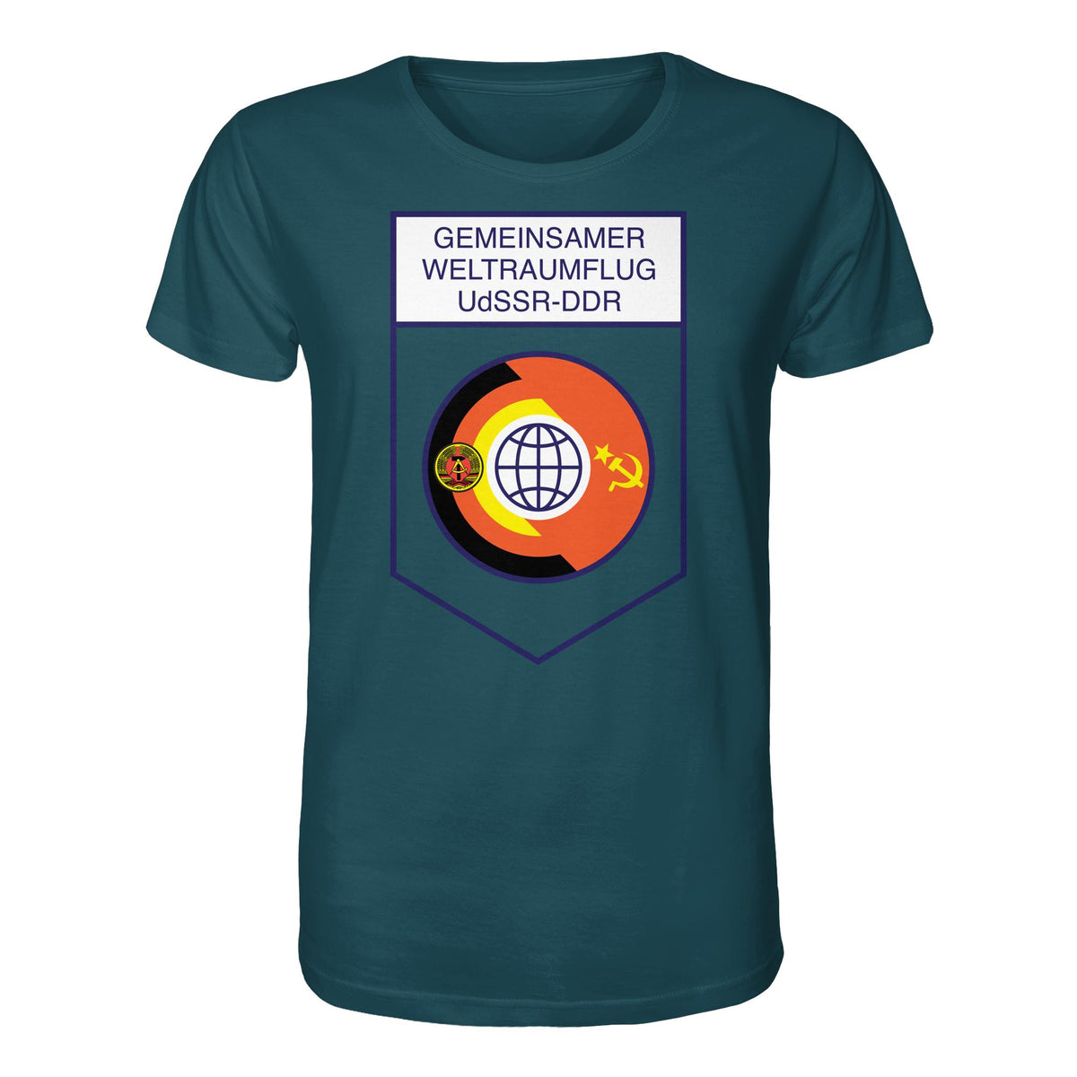 DDR Ostalgie Bio-Shirt Unisex • GEMEINSAMER WELTRAUMFLUG UDSSR-DDR (ORIGINAL WIMPEL)
