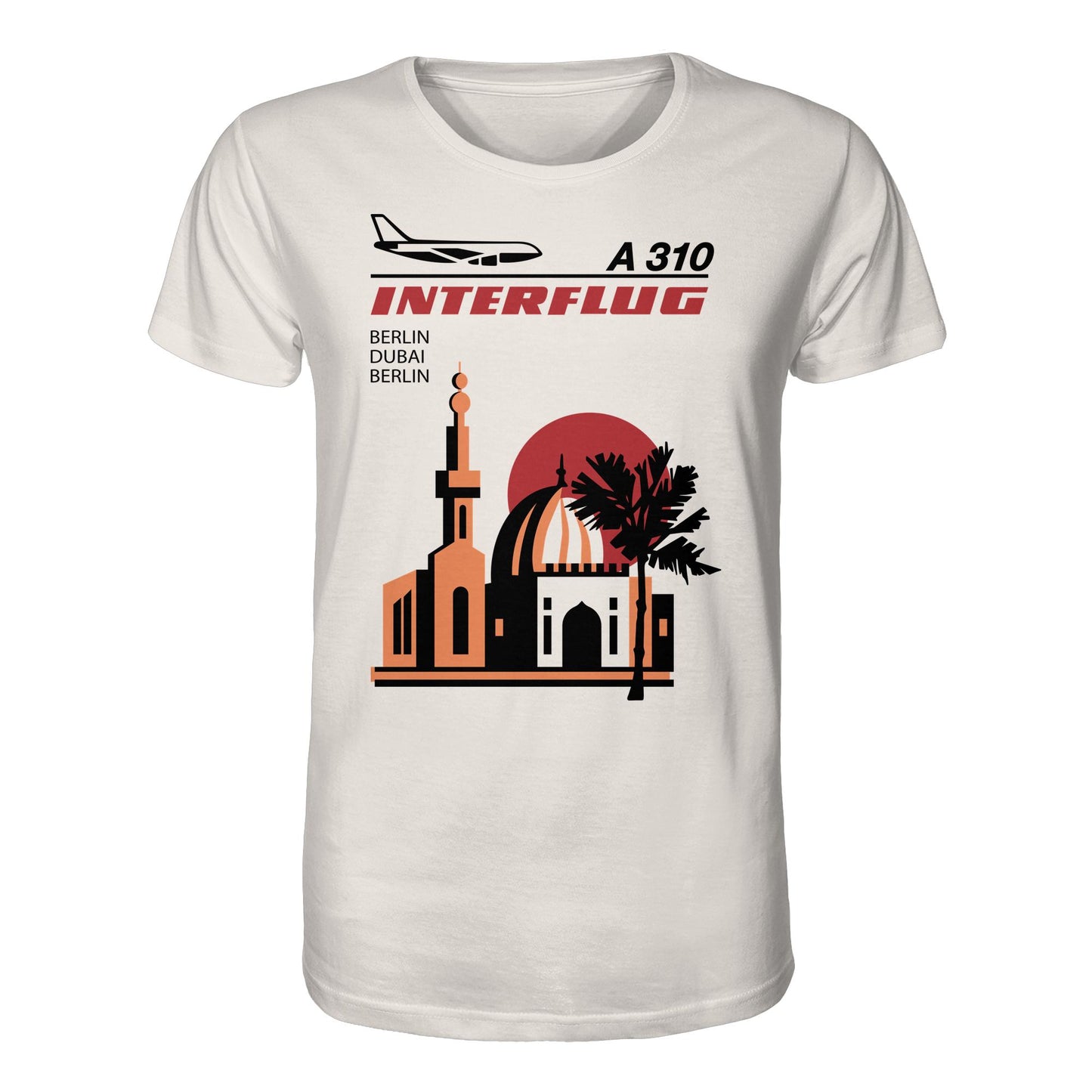 DDR Ostalgie Bio-Shirt Unisex • INTERFLUG BERLIN - DUBAI (ORIGINAL SONDERSTEMPEL)