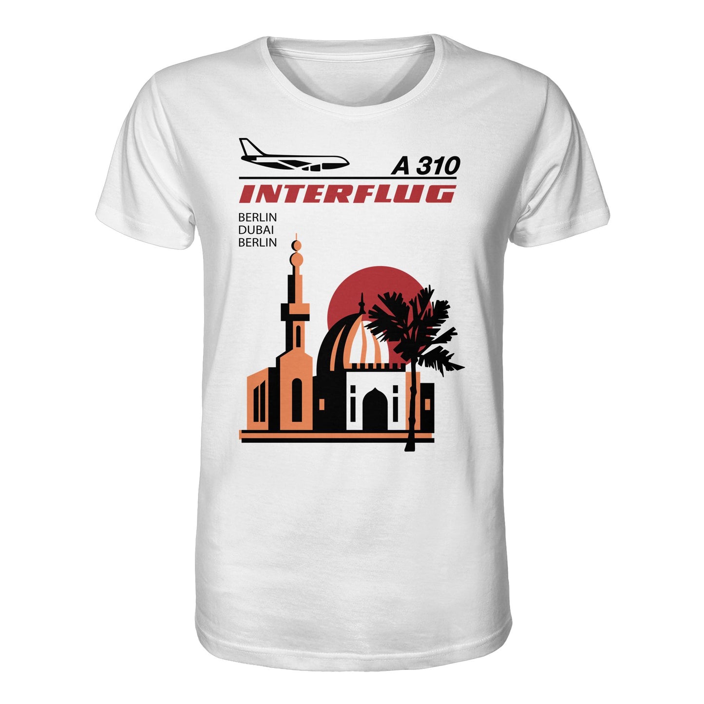 DDR Ostalgie Bio-Shirt Unisex • INTERFLUG BERLIN - DUBAI (ORIGINAL SONDERSTEMPEL)