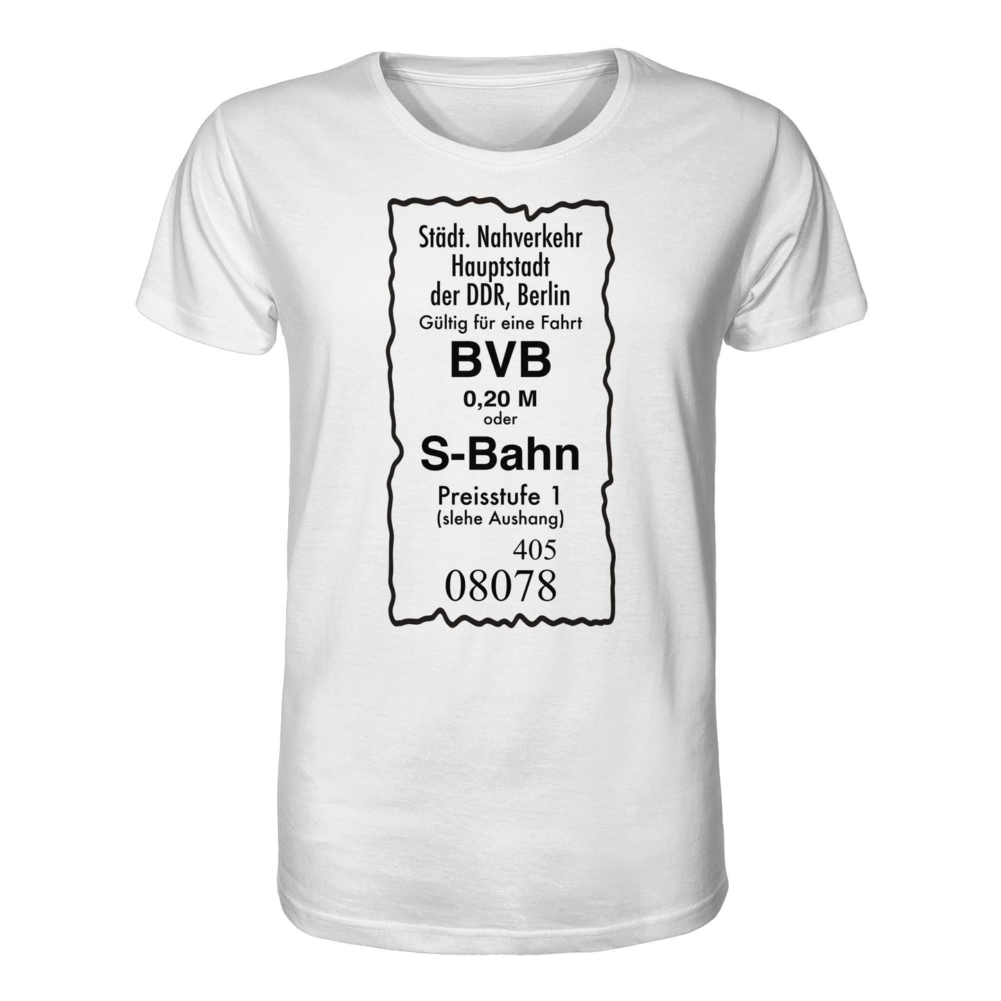 DDR Ostalgie Bio-Shirt Unisex • BVB BERLIN NAHVERKEHR, 20 PFENNIG (ORIGINAL FAHRSCHEIN 1989)