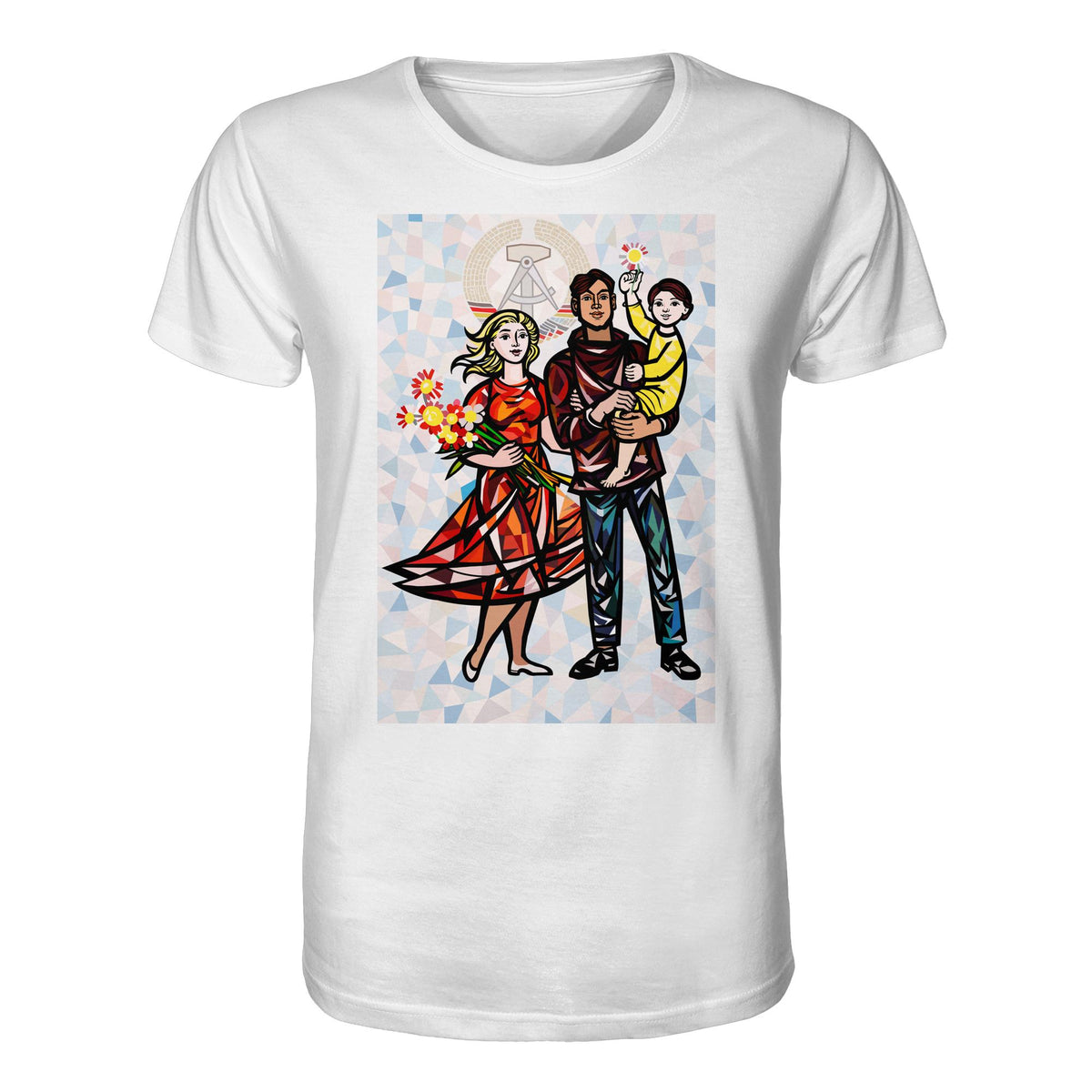 DDR Ostalgie Bio-Shirt Unisex • WALTER WOMACKA - UNSERE FAMILIE mit Hintergrund (STAATSRATSGEBÄUDE, Aus der Geschichte der Deutschen Arbeiterbewegung, 1964)