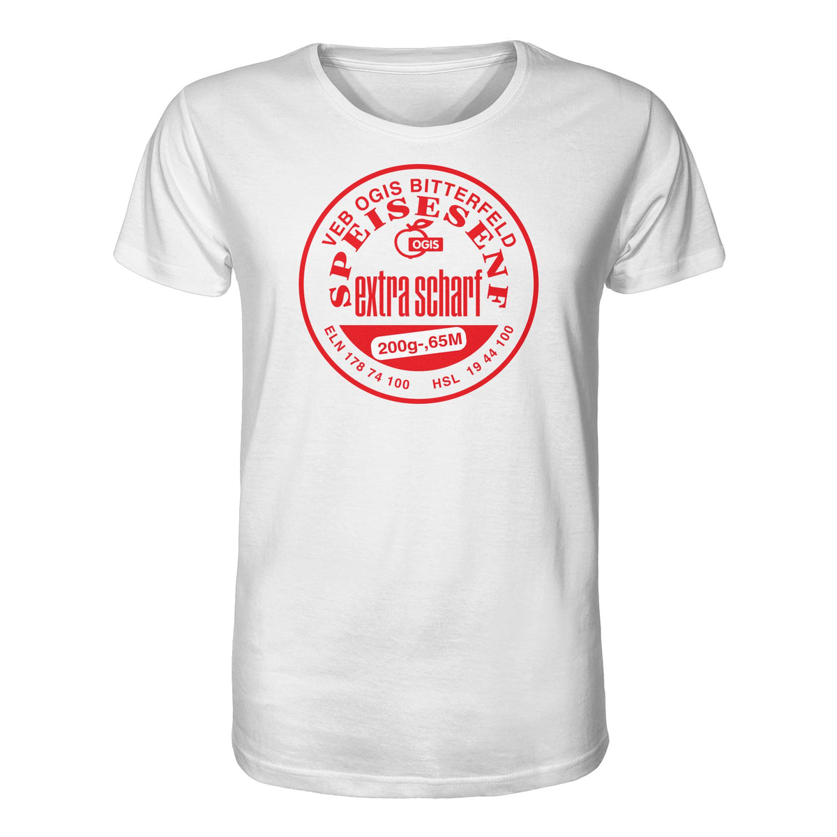 DDR Ostalgie Bio-Shirt Unisex • VEB OGIS BITTERFELD - SPEISESENF EXTRASCHARF