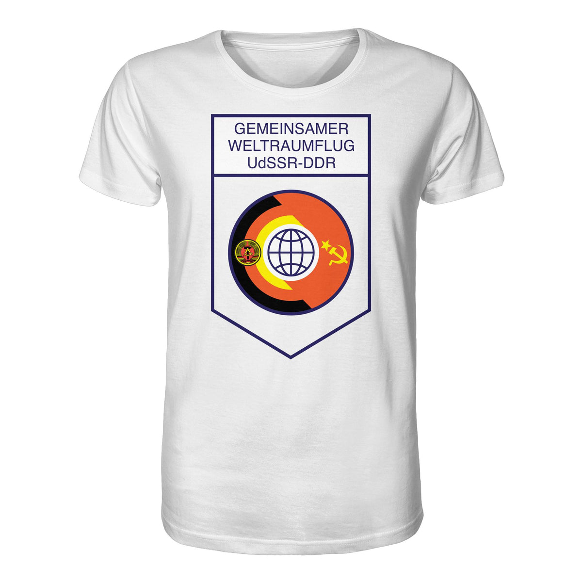 DDR Ostalgie Bio-Shirt Unisex • GEMEINSAMER WELTRAUMFLUG UDSSR-DDR (ORIGINAL WIMPEL)
