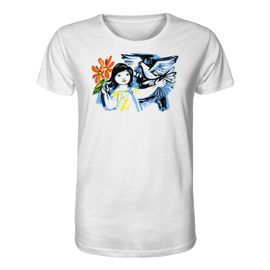 DDR Ostalgie Bio-Shirt Unisex • WALTER WOMACKA - MÄDCHEN MIT FRIEDENSTAUBE (1963)