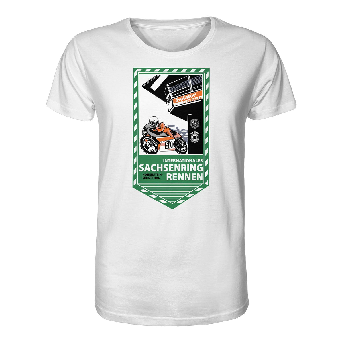 DDR Ostalgie Bio-Shirt Unisex • SACHSENRING-RENNEN ZWICKAU 1990 (ORIGINAL-WIMPEL)