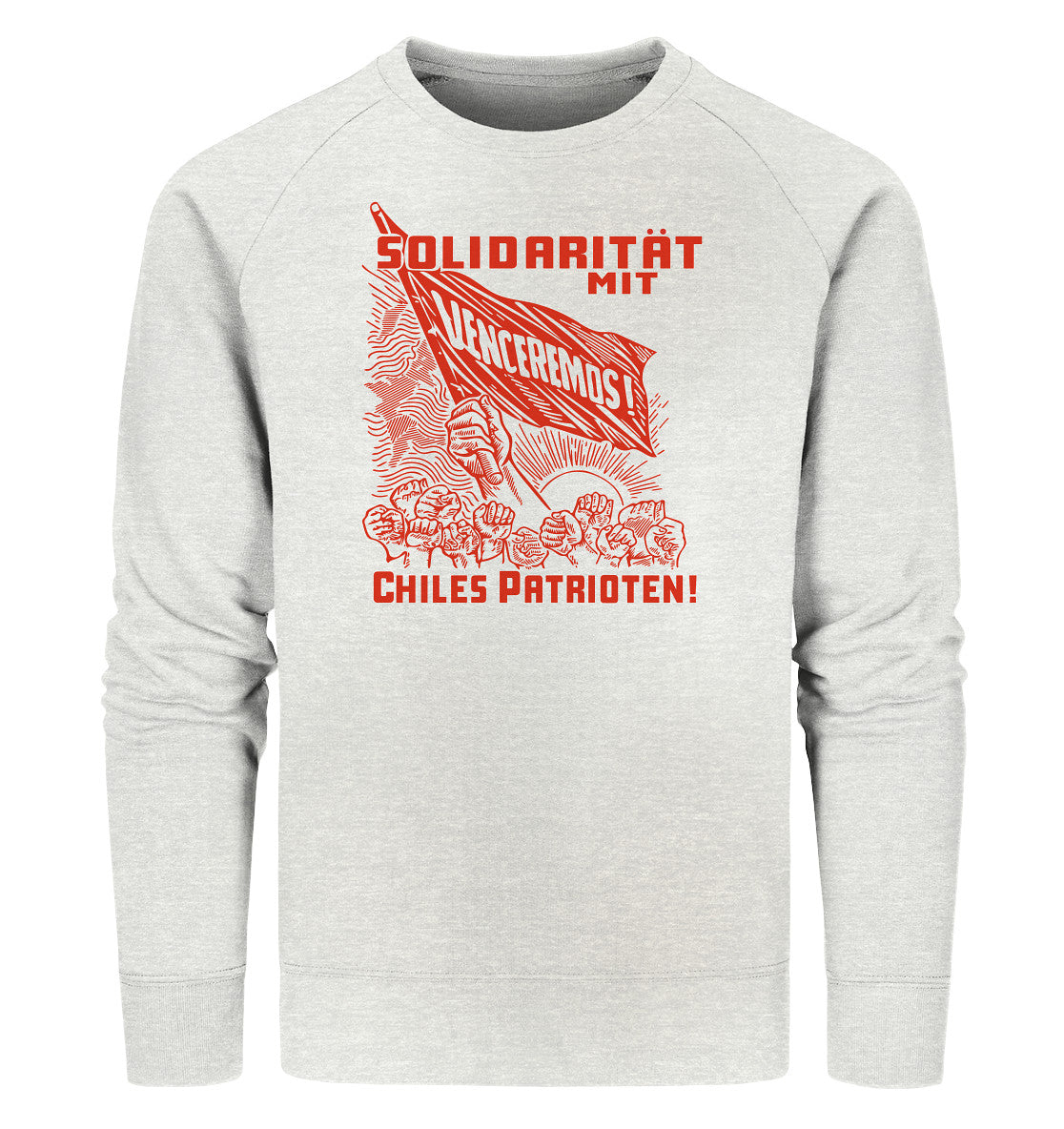 PREMIUM ORGANIC SWEATER UNISEX • VENCEREMOS SOLIDARITÄT MIT CHILES PATRIOTEN