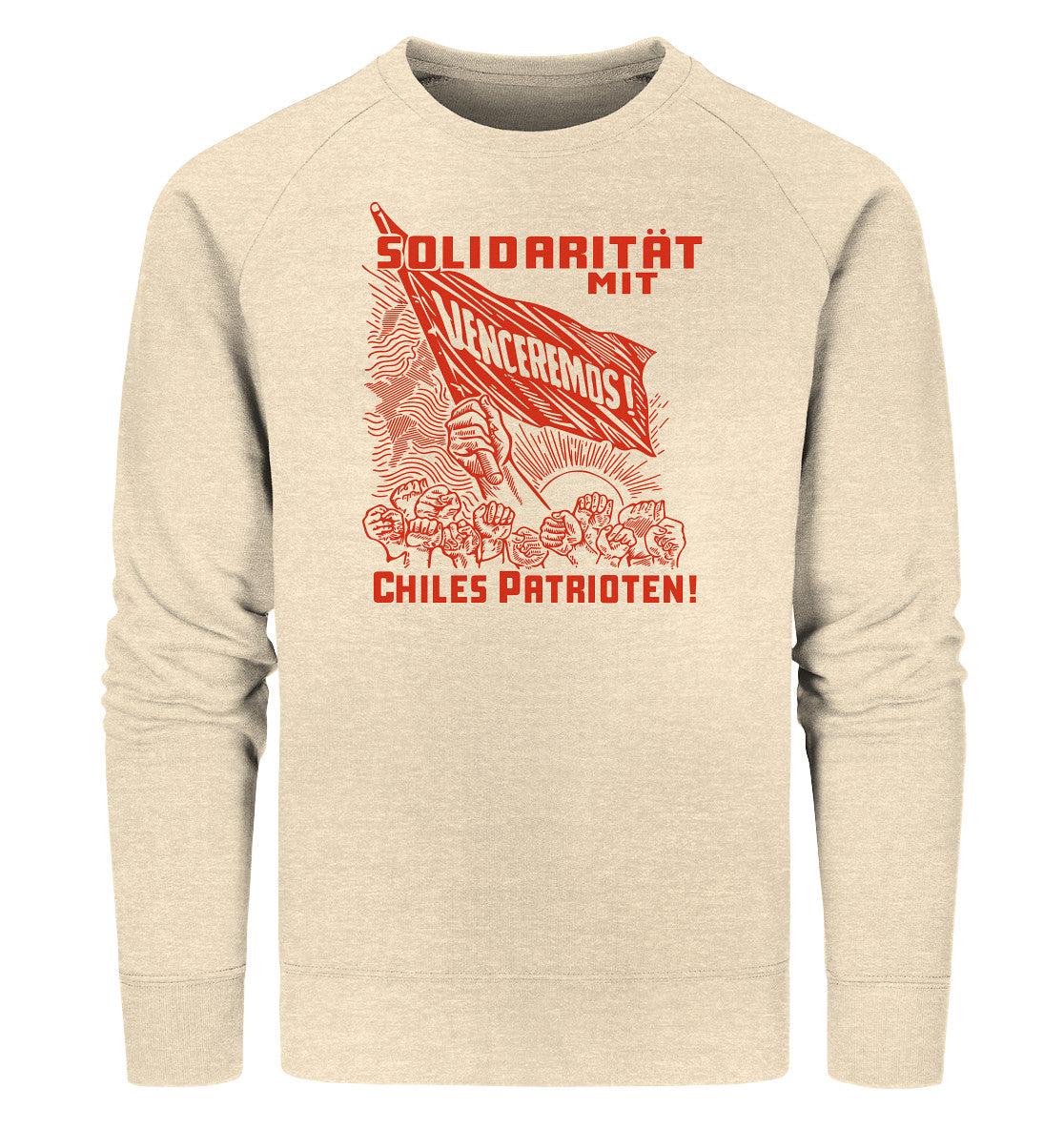 PREMIUM ORGANIC SWEATER UNISEX • VENCEREMOS SOLIDARITÄT MIT CHILES PATRIOTEN