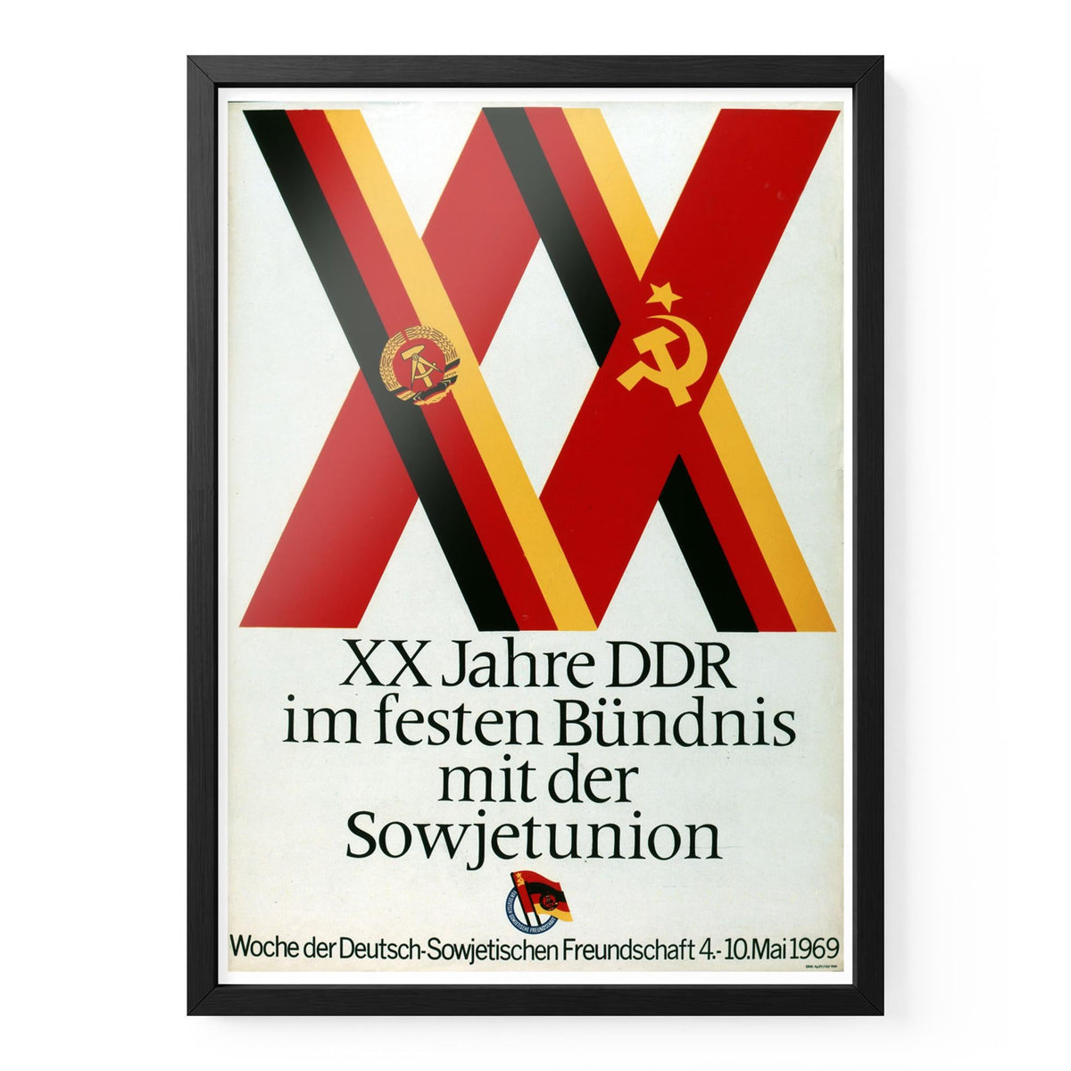 20 JAHRE DEUTSCH-SOWJETISCHE FREUNDSCHAFT (MOTIV 1) – Poster mit Holzrahmen Din A3 Schwarz