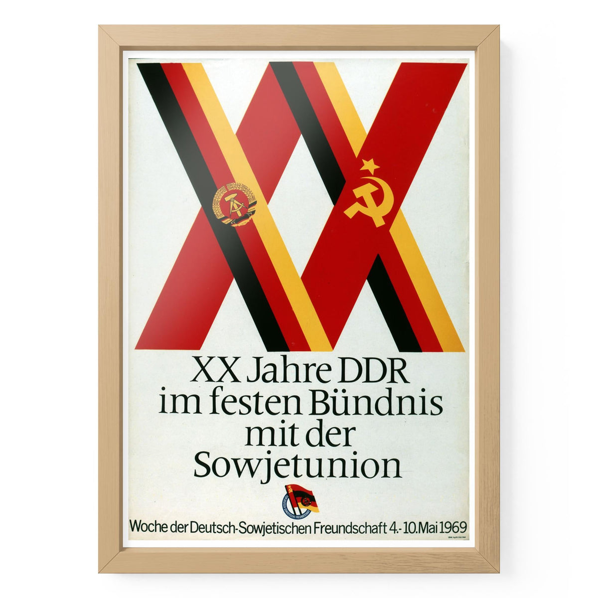 20 JAHRE DEUTSCH-SOWJETISCHE FREUNDSCHAFT (MOTIV 1) – Poster mit Holzrahmen Din A4 Natur