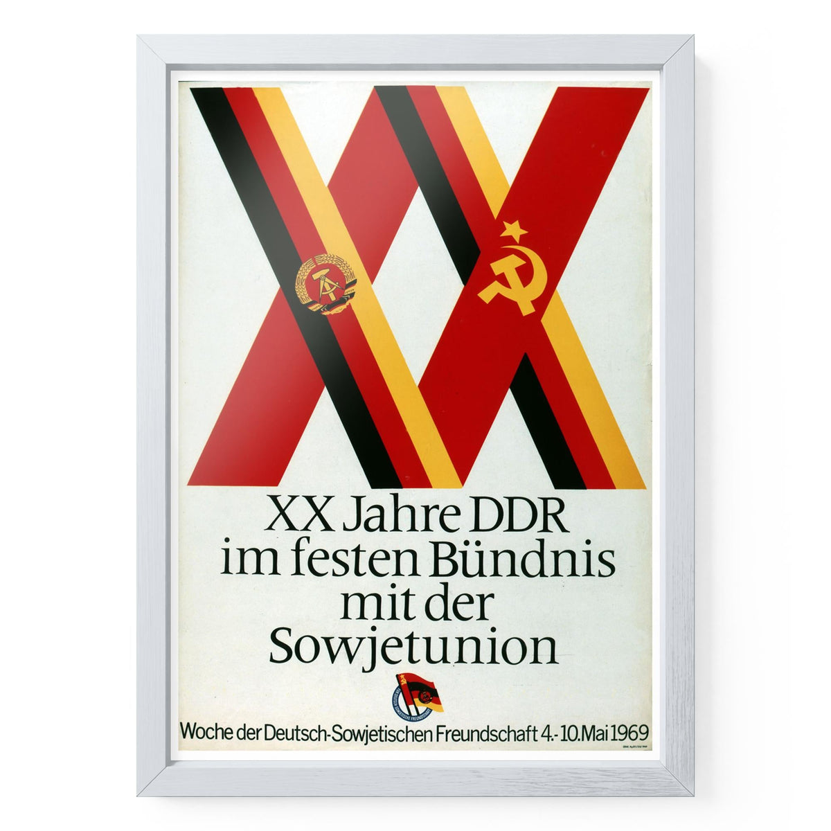 20 JAHRE DEUTSCH-SOWJETISCHE FREUNDSCHAFT (MOTIV 1) – Poster mit Holzrahmen Din A4 Weiß