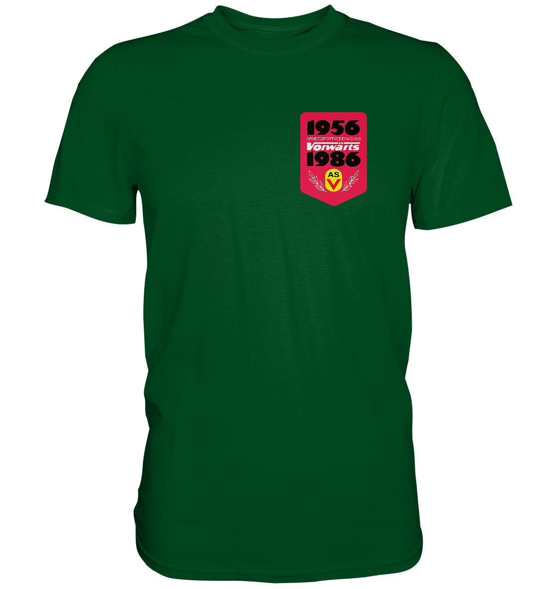DDR Ostalgie Shirt Unisex • ARMEESPORTVEREINIGUNG VORWÄRTS 1956-1986, BRUST BADGE