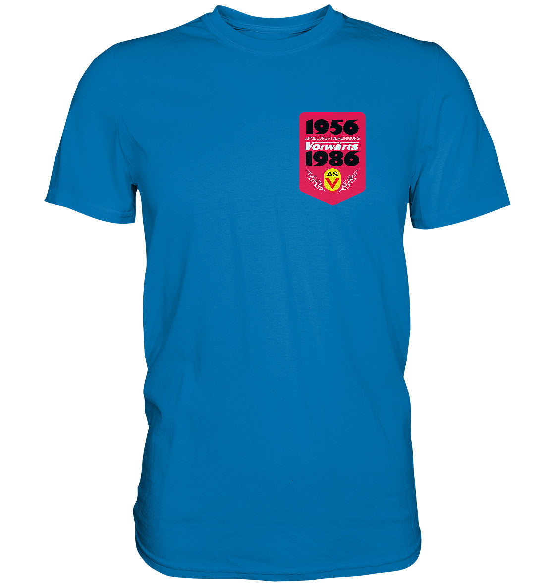 DDR Ostalgie Shirt Unisex • ARMEESPORTVEREINIGUNG VORWÄRTS 1956-1986, BRUST BADGE