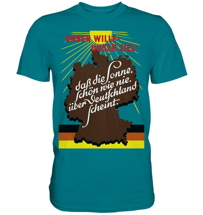 DDR Ostalgie Shirt Unisex • DASS DIE SONNE SCHÖN WIE NIE, ÜBER DEUTSCHLAND SCHEINT - ORIGINAL DDR-PLAKAT