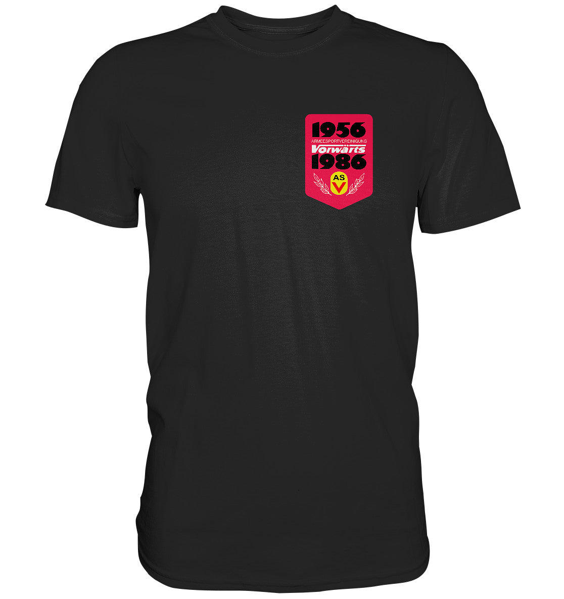 DDR Ostalgie Shirt Unisex • ARMEESPORTVEREINIGUNG VORWÄRTS 1956-1986, BRUST BADGE