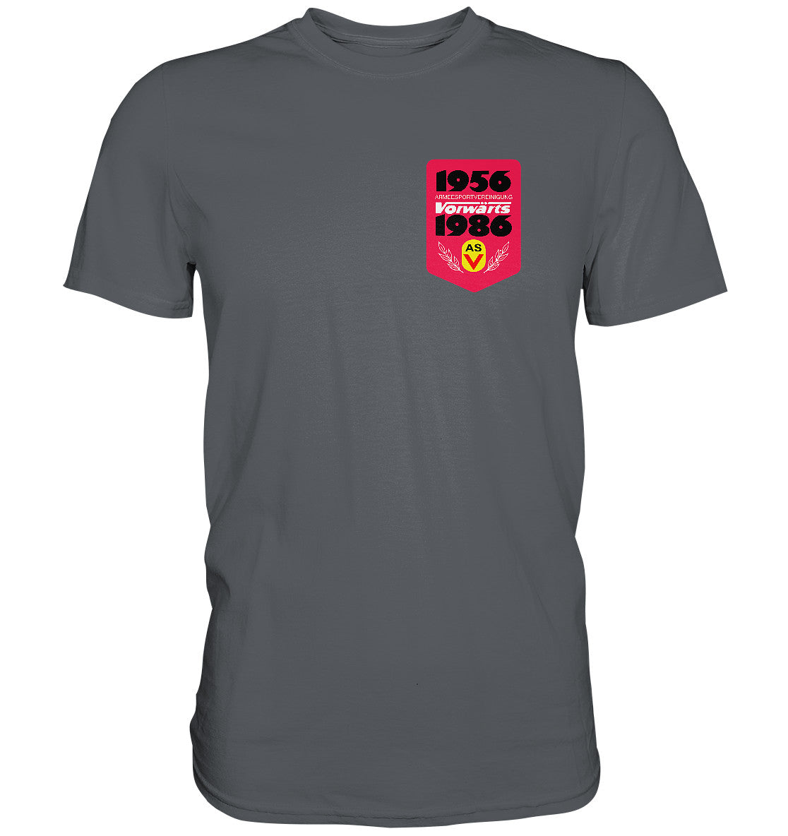 DDR Ostalgie Shirt Unisex • ARMEESPORTVEREINIGUNG VORWÄRTS 1956-1986, BRUST BADGE