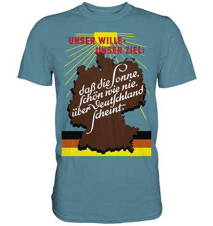 DDR Ostalgie Shirt Unisex • DASS DIE SONNE SCHÖN WIE NIE, ÜBER DEUTSCHLAND SCHEINT - ORIGINAL DDR-PLAKAT