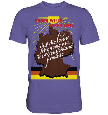 DDR Ostalgie Shirt Unisex • DASS DIE SONNE SCHÖN WIE NIE, ÜBER DEUTSCHLAND SCHEINT - ORIGINAL DDR-PLAKAT