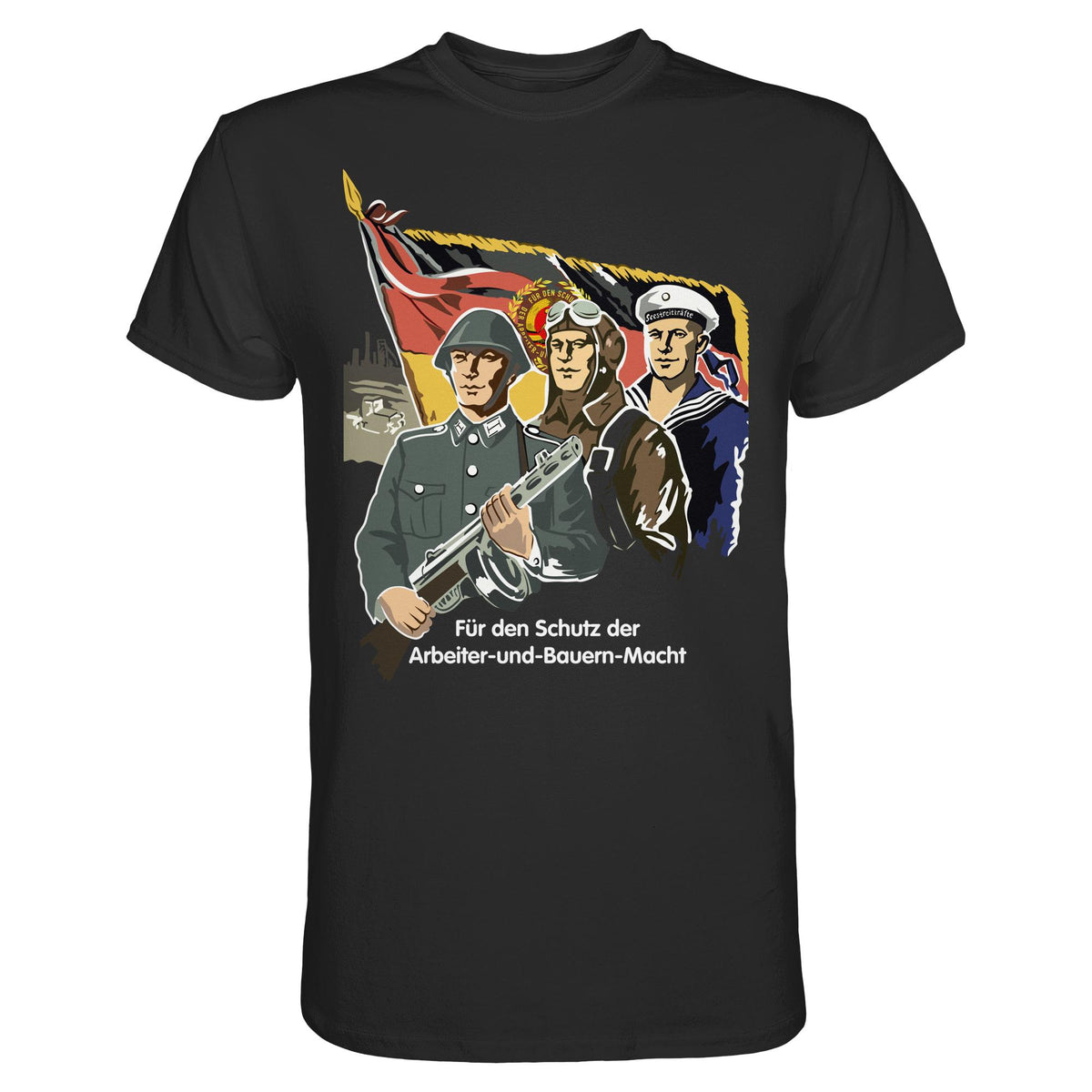 DDR Ostalgie Shirt Unisex • FÜR DEN SCHUTZ DER ARBEITER-UND-BAUERN-MACHT (NVA ORIGINAL-PLAKAT)