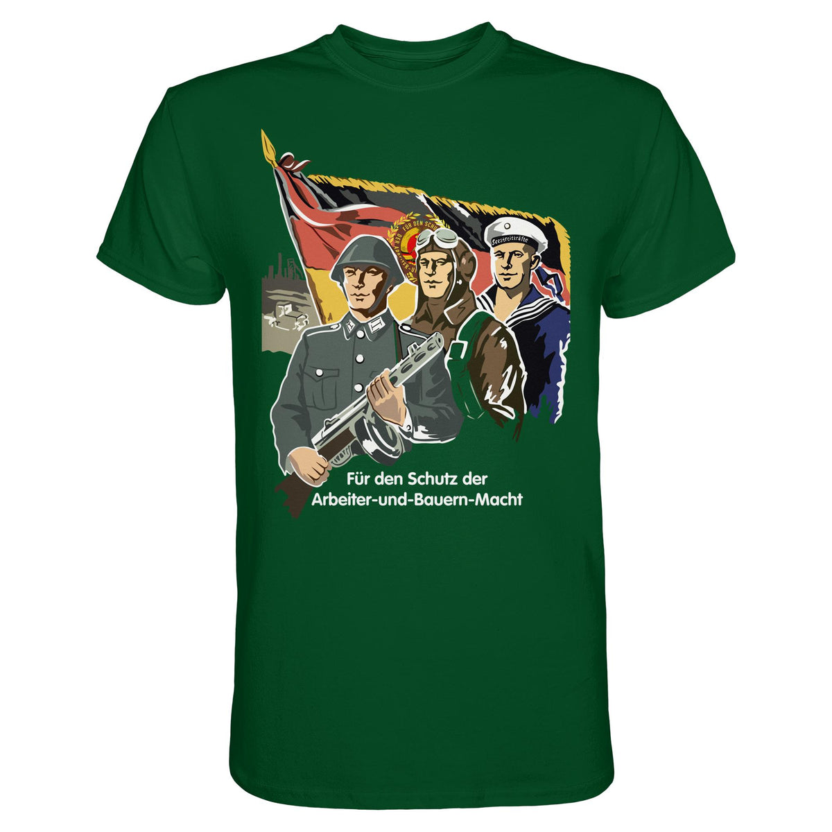 DDR Ostalgie Shirt Unisex • FÜR DEN SCHUTZ DER ARBEITER-UND-BAUERN-MACHT (NVA ORIGINAL-PLAKAT)