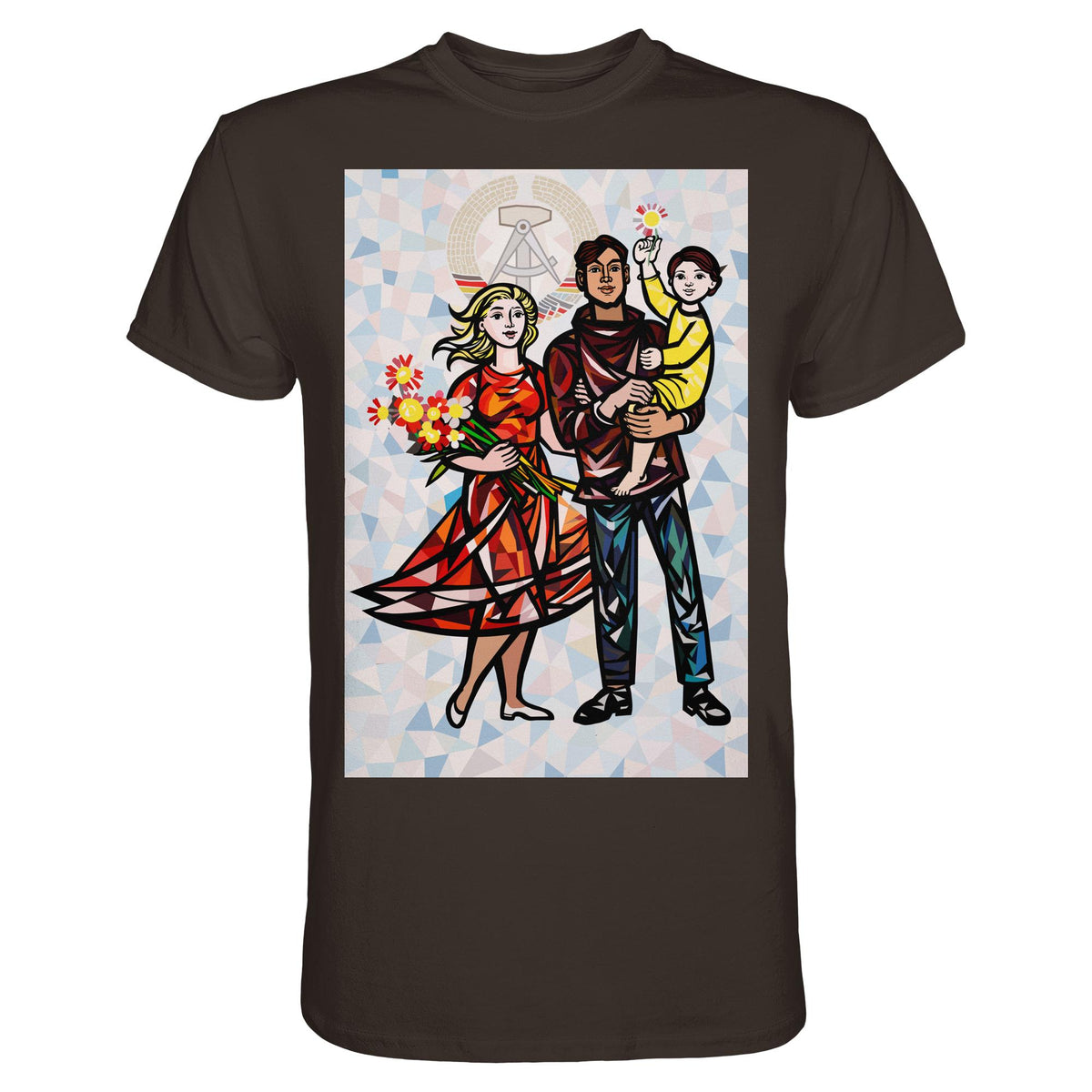 DDR Ostalgie Shirt Unisex • WALTER WOMACKA - UNSERE FAMILIE mit Hintergrund (STAATSRATSGEBÄUDE, Aus der Geschichte der Deutschen Arbeiterbewegung, 1964)