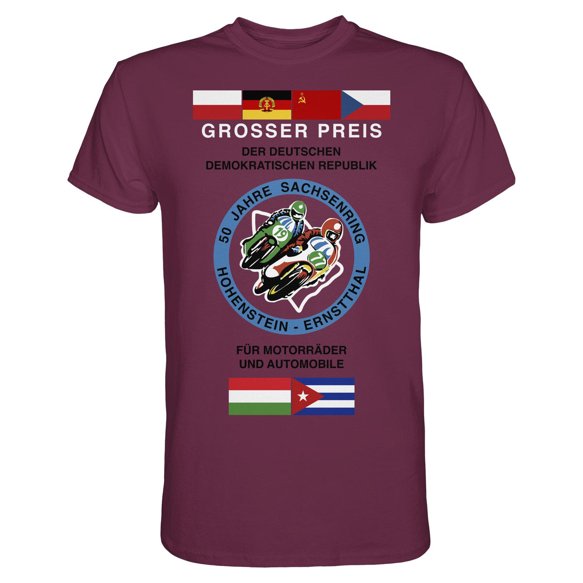 DDR Ostalgie Shirt Unisex • 50 JAHRE SACHSENRING - GROSSER PREIS DER DDR 1977