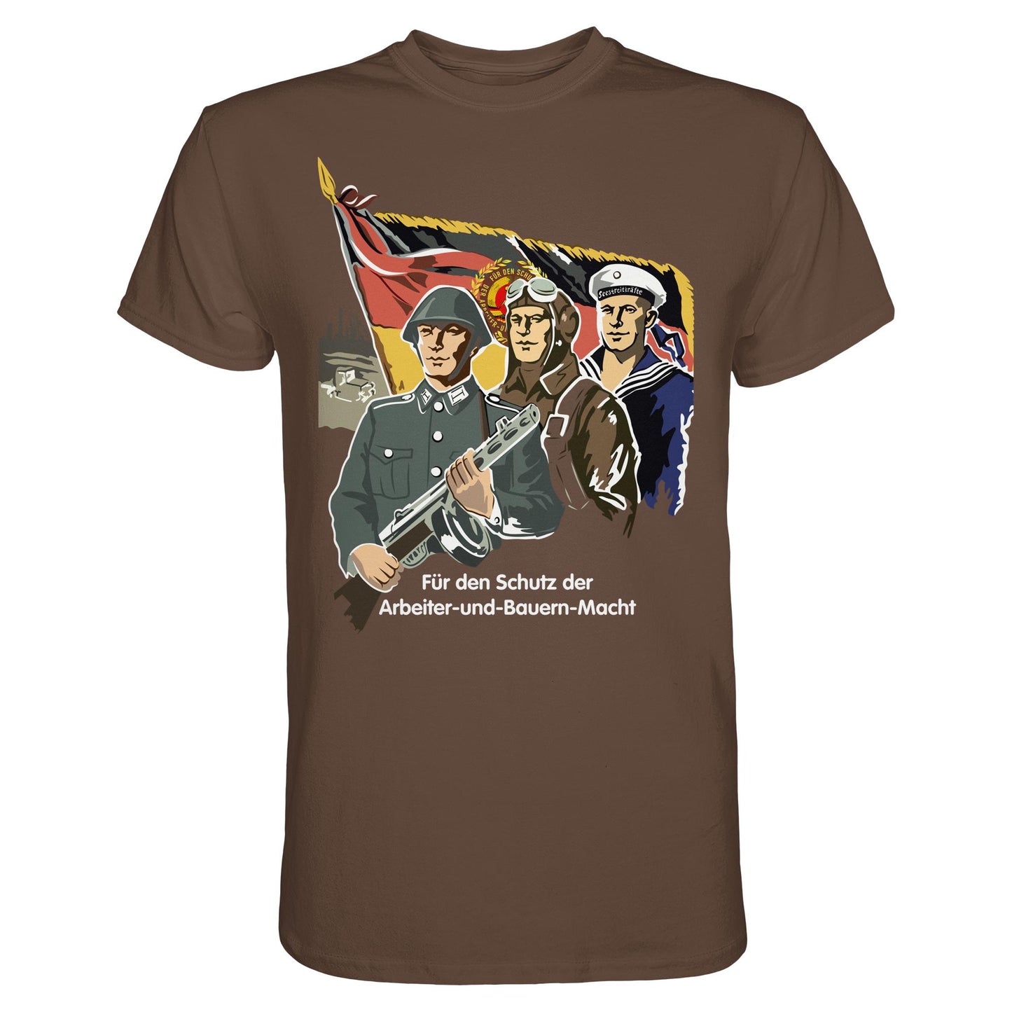 DDR Ostalgie Shirt Unisex • FÜR DEN SCHUTZ DER ARBEITER-UND-BAUERN-MACHT (NVA ORIGINAL-PLAKAT)