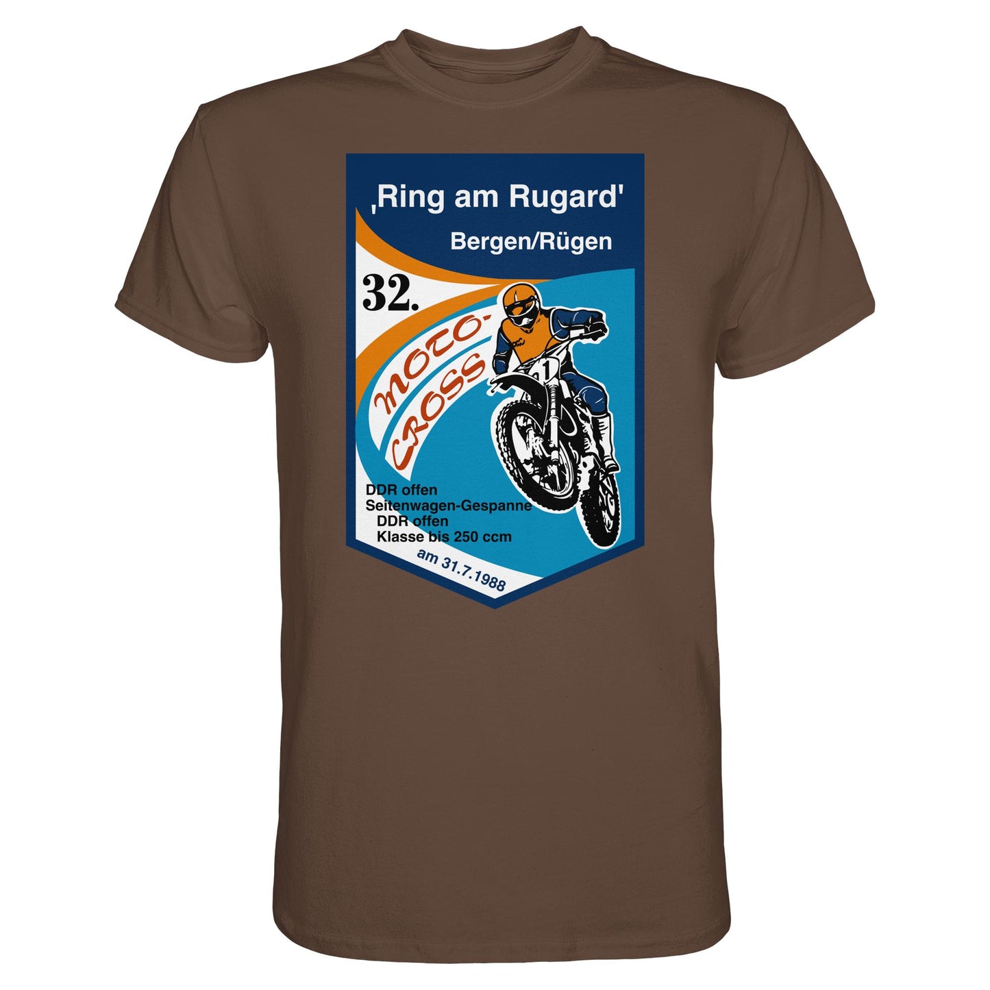 DDR Ostalgie Shirt Unisex • RING AM RUGARD, RÜGEN 32. MOTO-CROSS-RENNEN 1988 (ORIGINAL-WIMPEL)