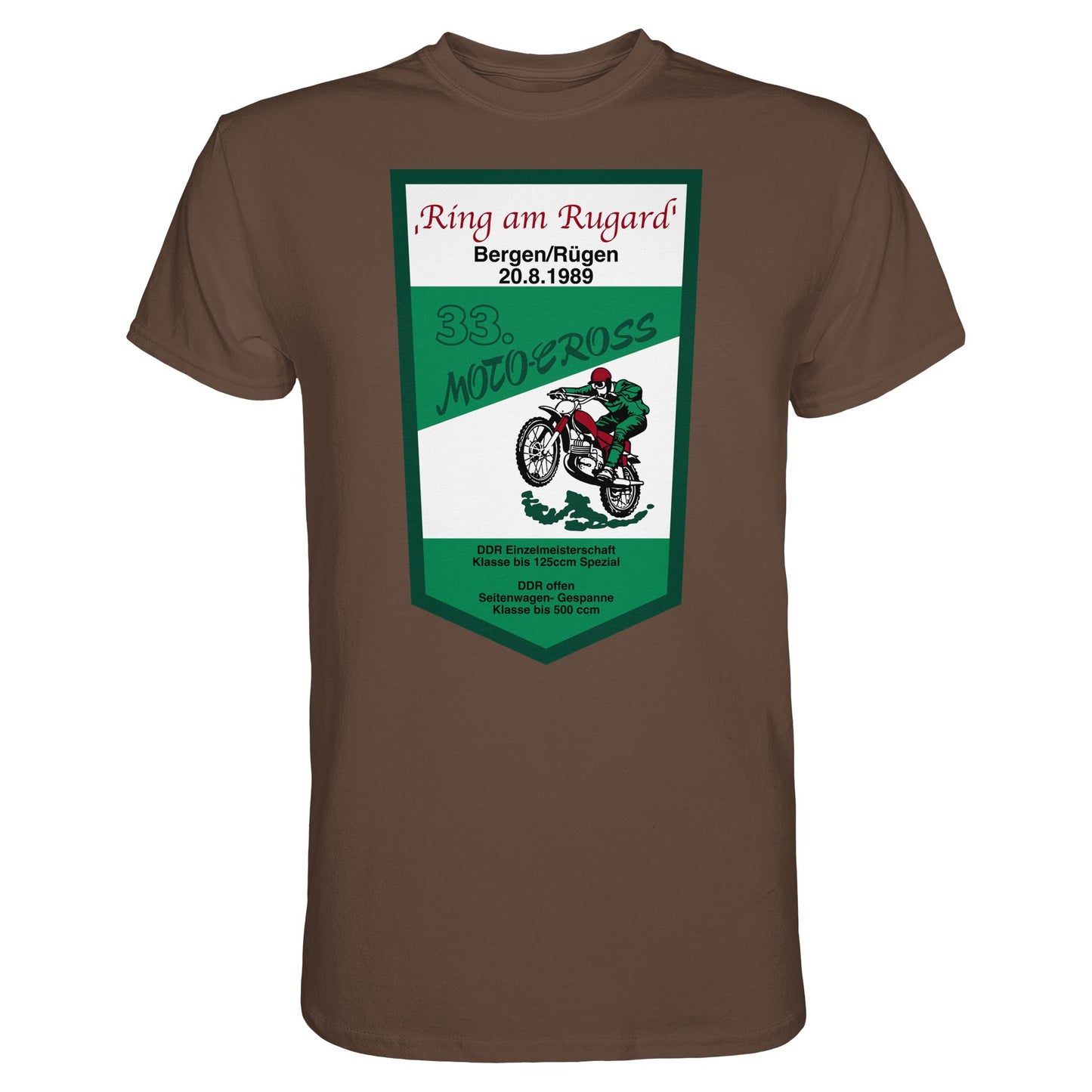 DDR Ostalgie Shirt Unisex • RING AM RUGARD, RÜGEN 33. MOTO-CROSS-RENNEN 1989 (ORIGINAL-WIMPEL)