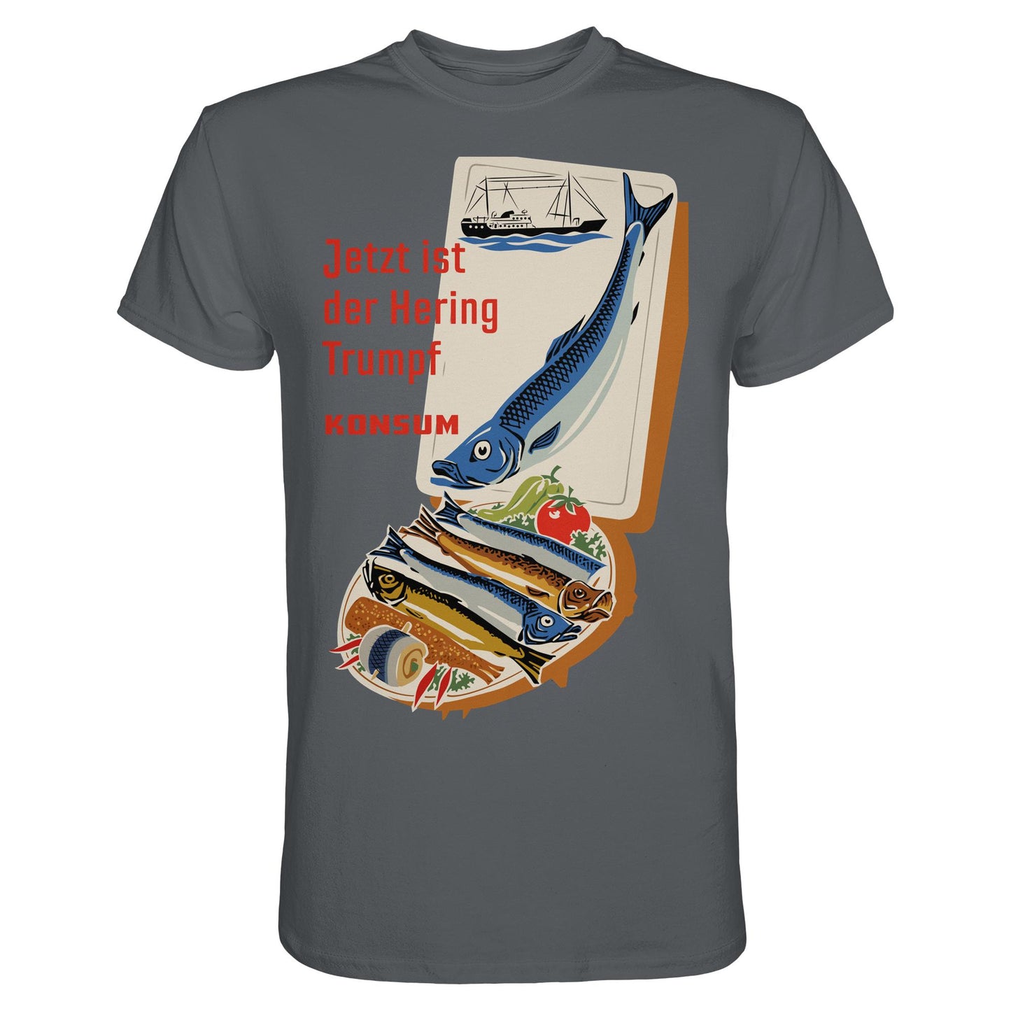 DDR Ostalgie Shirt Unisex • JETZT IST DER HERING TRUMPF (ORIGINAL KONSUM-PLAKAT)