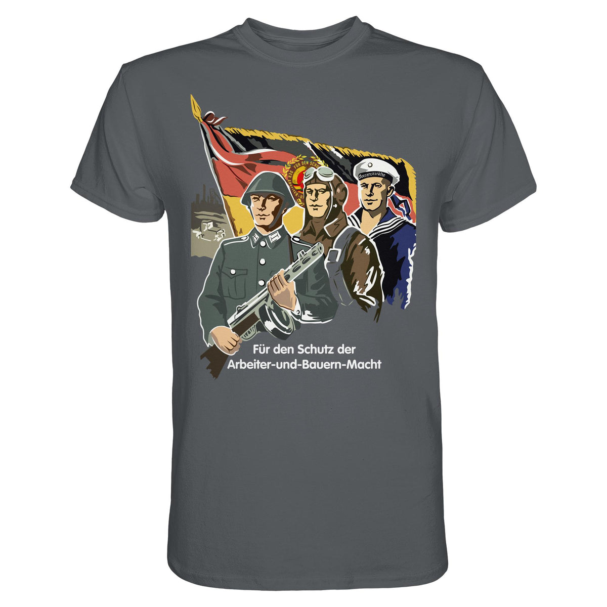 DDR Ostalgie Shirt Unisex • FÜR DEN SCHUTZ DER ARBEITER-UND-BAUERN-MACHT (NVA ORIGINAL-PLAKAT)