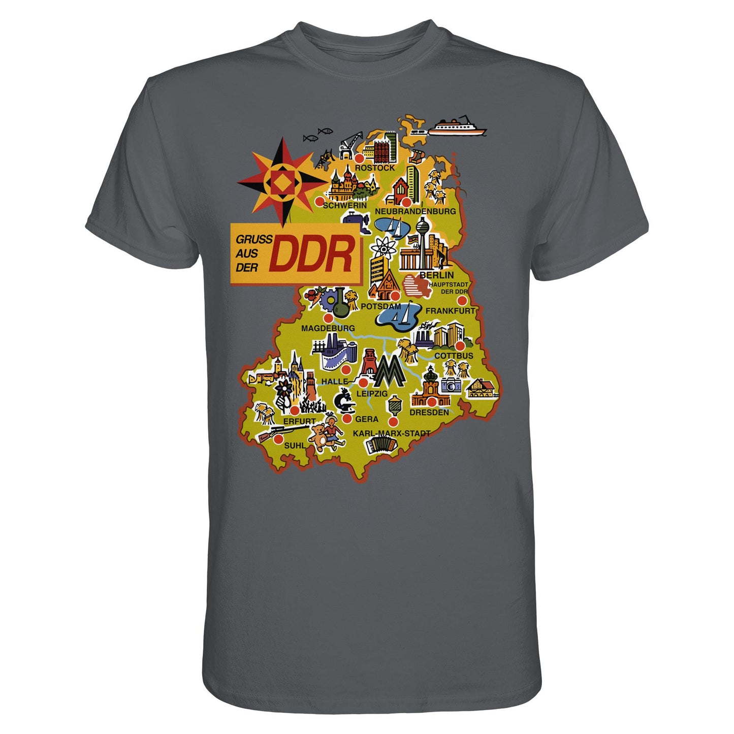 DDR Ostalgie Shirt Unisex • GRUSS AUS DER DDR (ORIGINAL POSTKARTE)